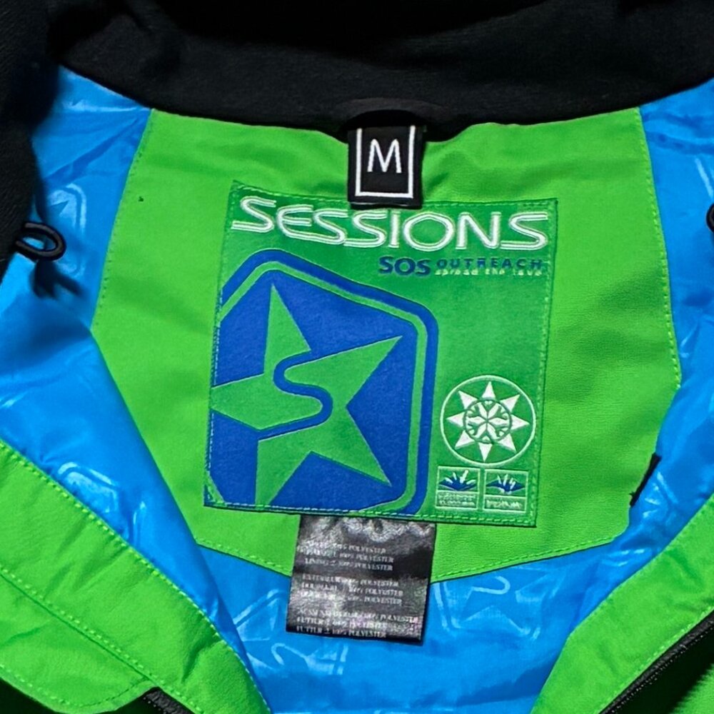 SESSIONS SOS Outreach Men's Lime-Green/Blue Snowboard/ Skiing Jacket Size Medium - Picture 8 of 8
